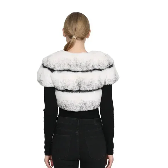 Belle Fare Toronto Leather Trim Rabbit Fur Bolero - XS - Picture 9 of 9